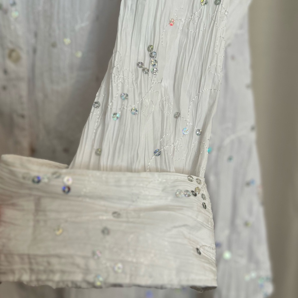 Unique Spectrum White Sequin Button Down Blouse Plus Size 22/24W - Picture 3 of 5